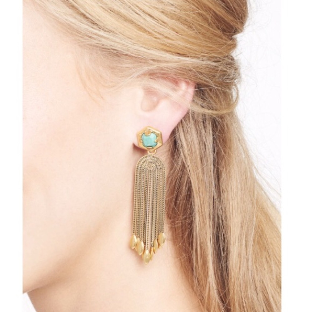 Stella & Dot | [V] Exotic Turquoise Blue+Gold Odeon Statement to Stud Earrings - Picture 10 of 11